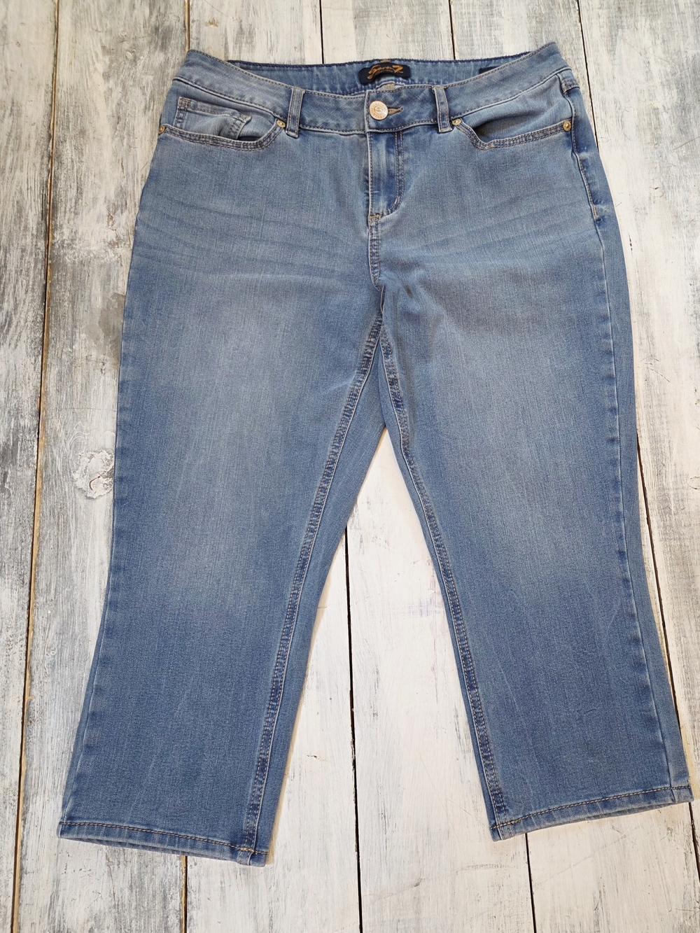 Seven7 Women’s Relaxed Curvy Skinny Light Blue Cropped Denim Jeans sz 12